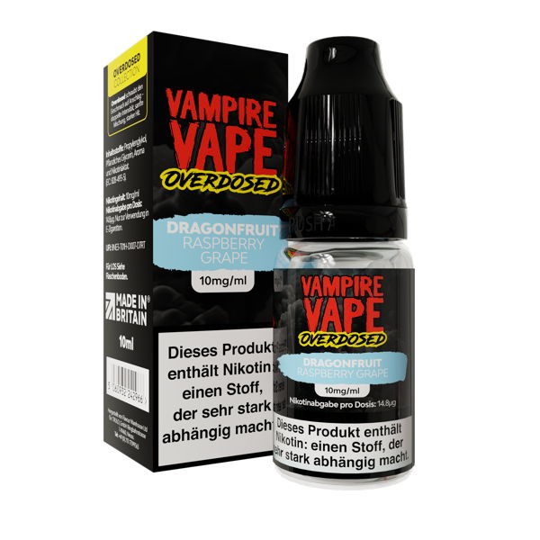 Dragonfruit Raspberry Grape NicSalt Vampire Vape Overdosed 10 mg/ml Verpackung