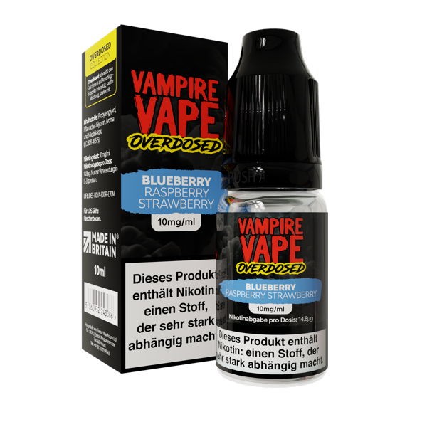 Blueberry Raspberry Strawberry NicSalt Vampire Vape Overdosed 10 mg/ml Verpackung