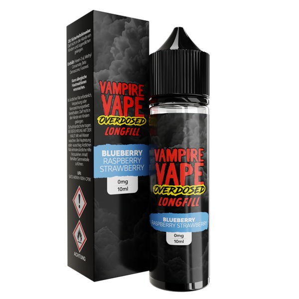 Blueberry Raspberry Strawberry Aroma Vampire Vape Overdosed Verpackung