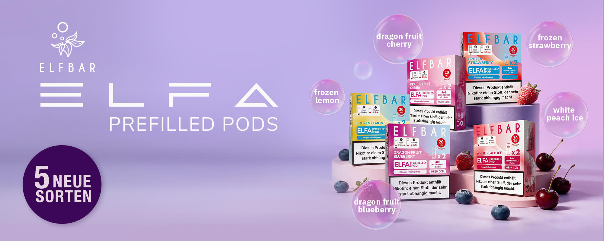 Neue Elfbar ELFA Pods mit 20 mg/ml Fünf neue Elfbar ELFA Pods mit 20 mg/ml Nikotin