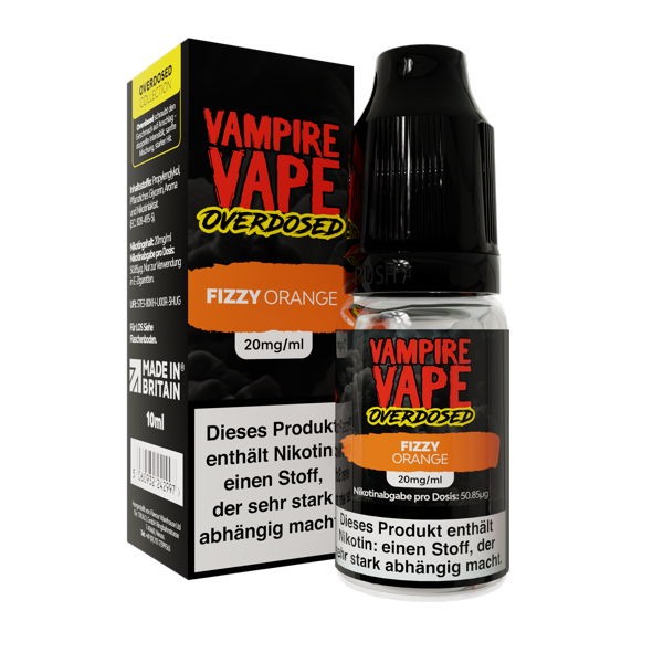 Fizzy Orange Nikotinsalz Liquid Vampire Vape Overdosed 20 mg/ml Verpackung