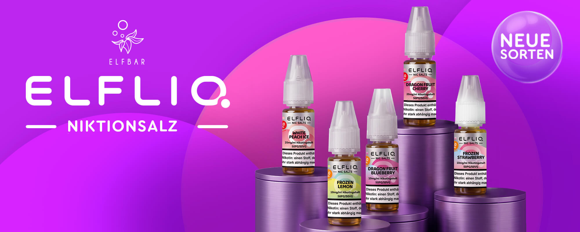 Neue Elfbar ELFLIQ Sorten mit 10 und 20 mg/ml Fünf neue Elfbar ELFLIQ Nikotinsalz Liquids