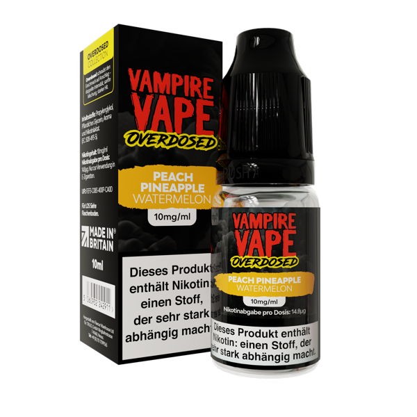 Pineapple Peach Watermelon NicSalt Vampire Vape Overdosed 10 mg/ml Verpackung
