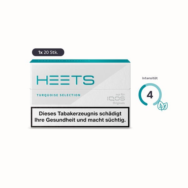 HEETS Tabaksticks Turquoise Selection IQOS Verpackung Intensität 4